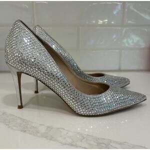 STEVE MADDEN Laveda Silver Crystal Bling High Heels Sequin Pumps Size 7M EUC